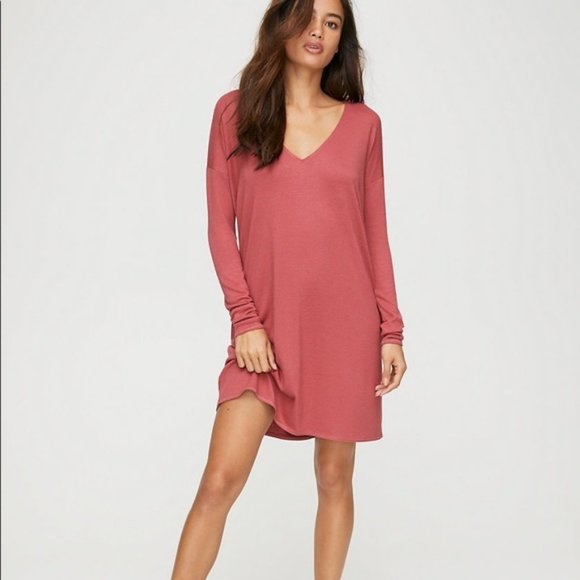 Wilfred Dresses & Skirts - Aritzia Wilfred camel v neck knit free Gail dress